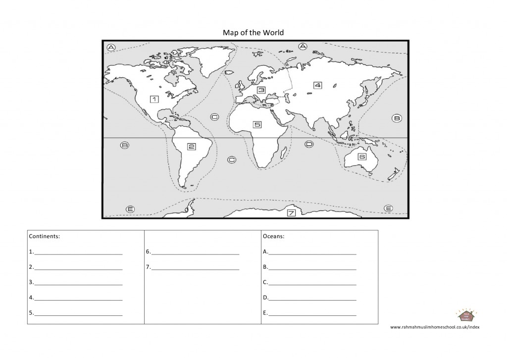 Continents And Oceans Worksheet