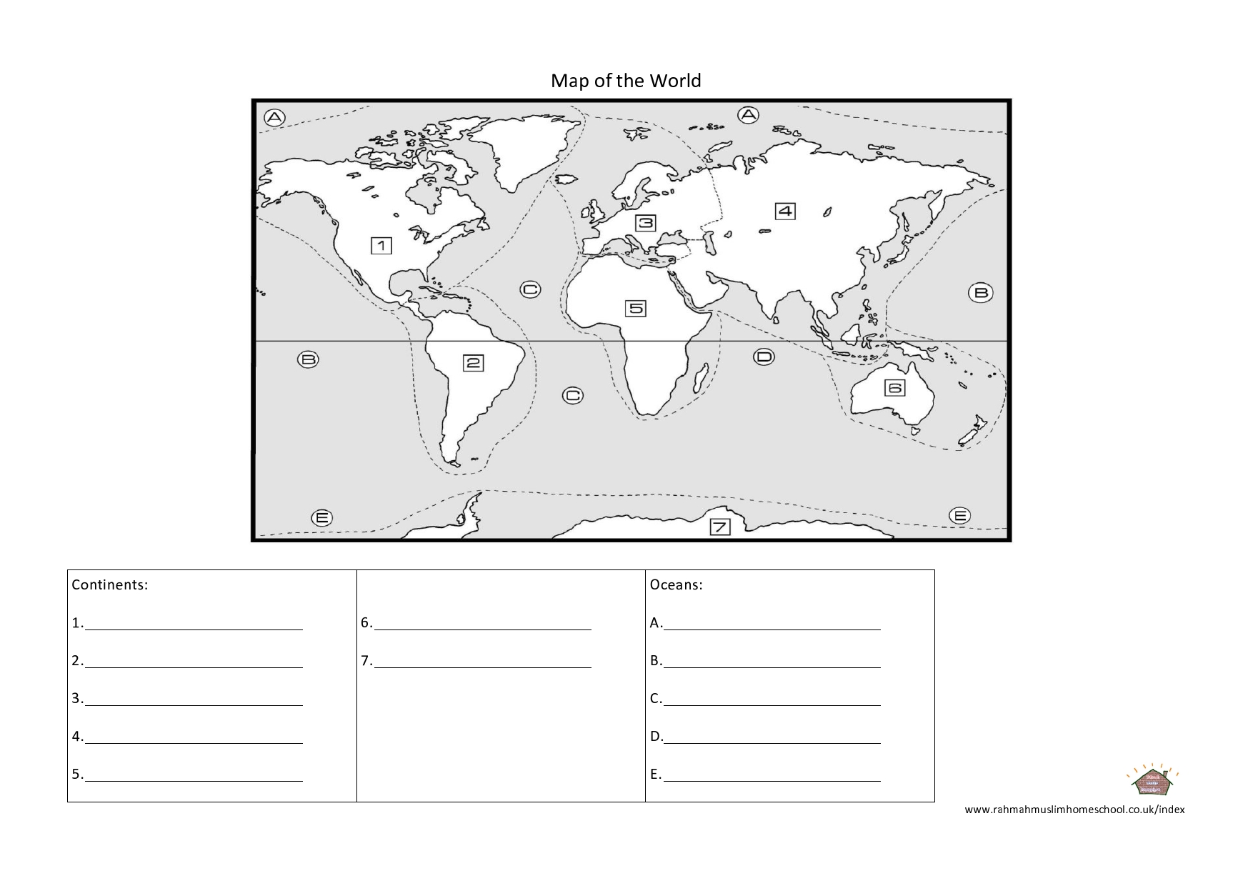 Continents and oceans free printables