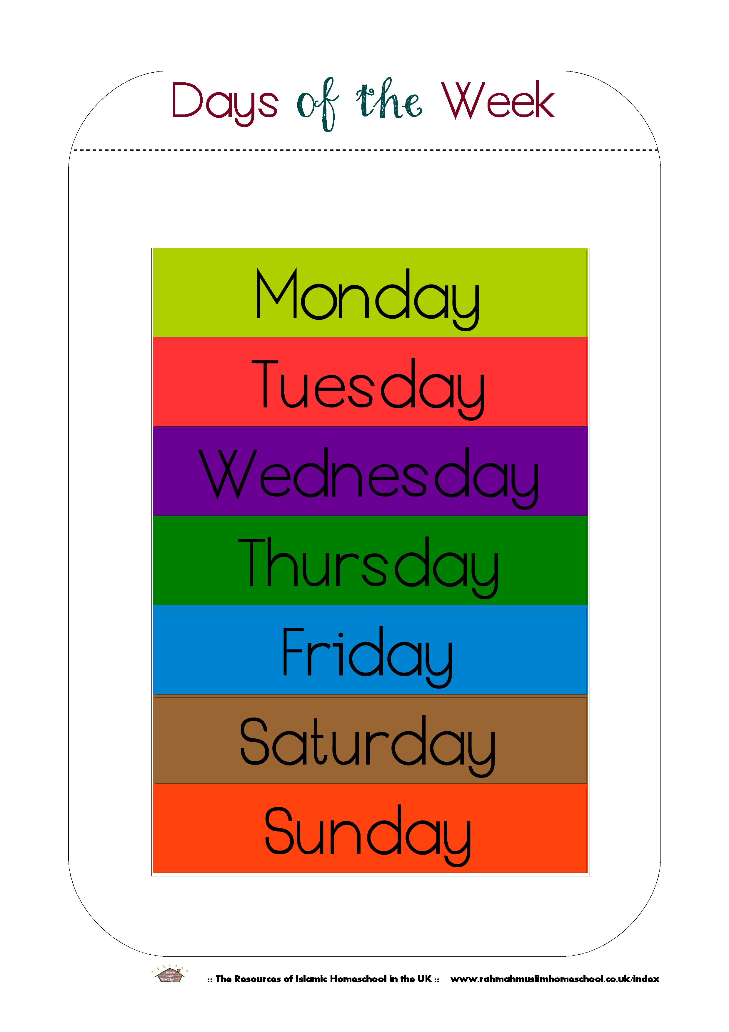 FREE Printable Days Of The Week Workbook And Poster The Islamic Home 