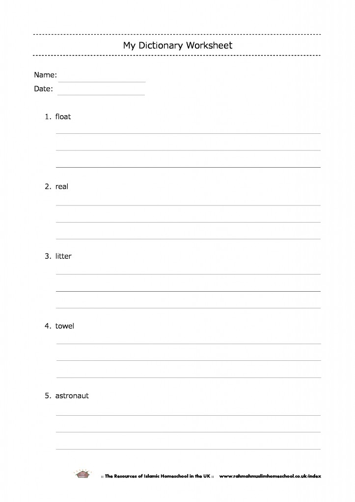 My Dictionary Worksheet 1b pic
