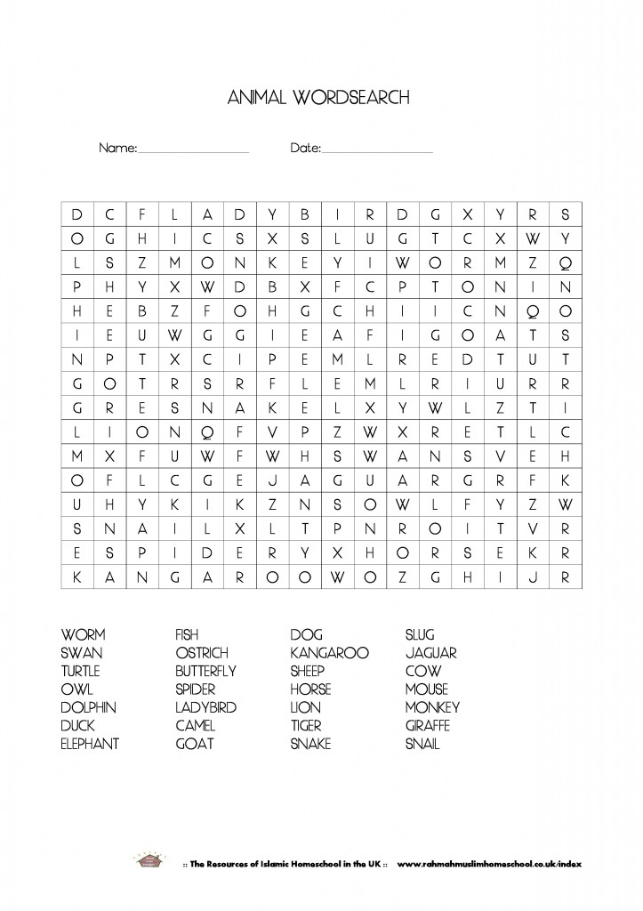 Animal Wordsearch pre