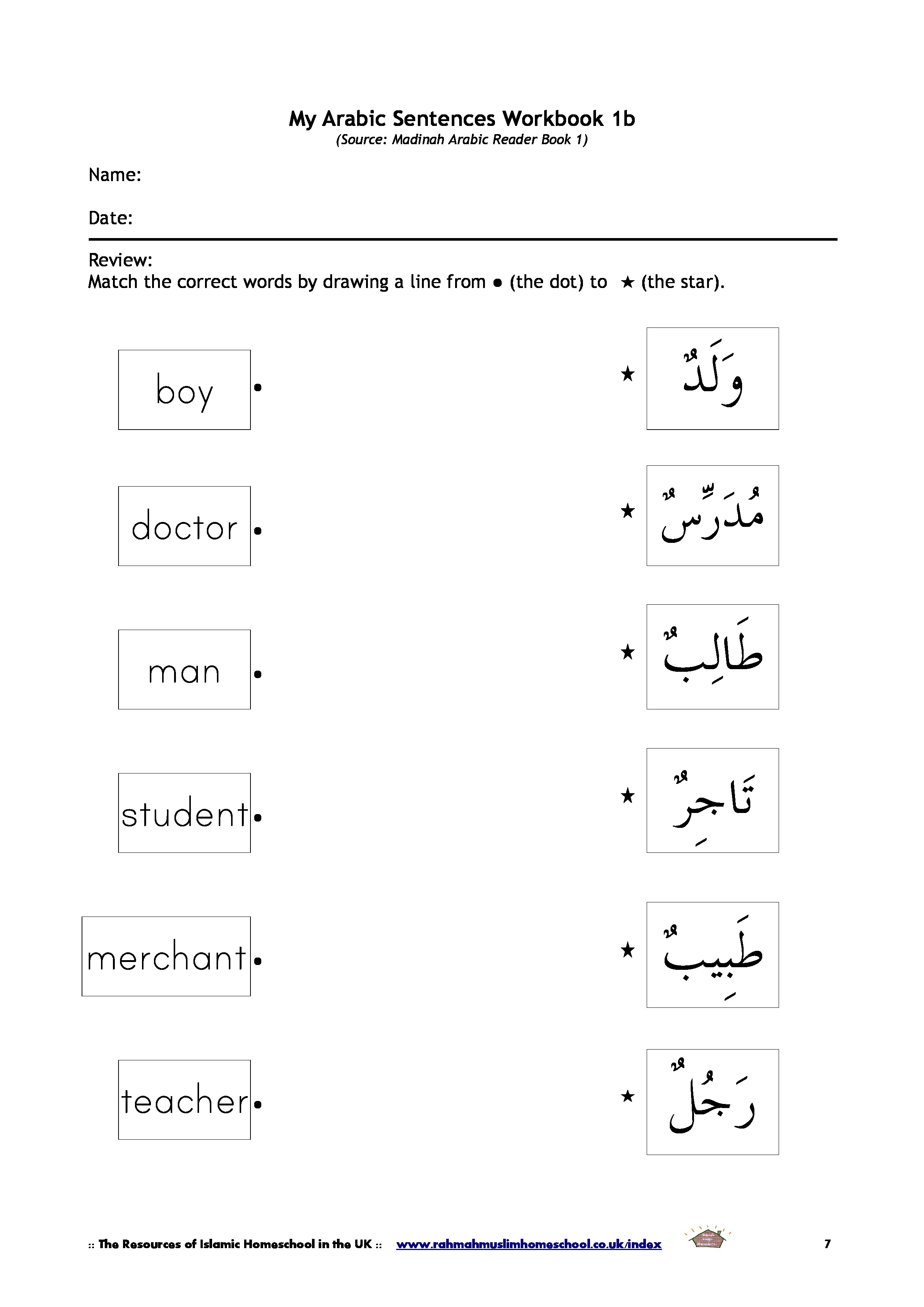 Basic Vocabulary And Short Sentences In Arabic For Kids 1b The