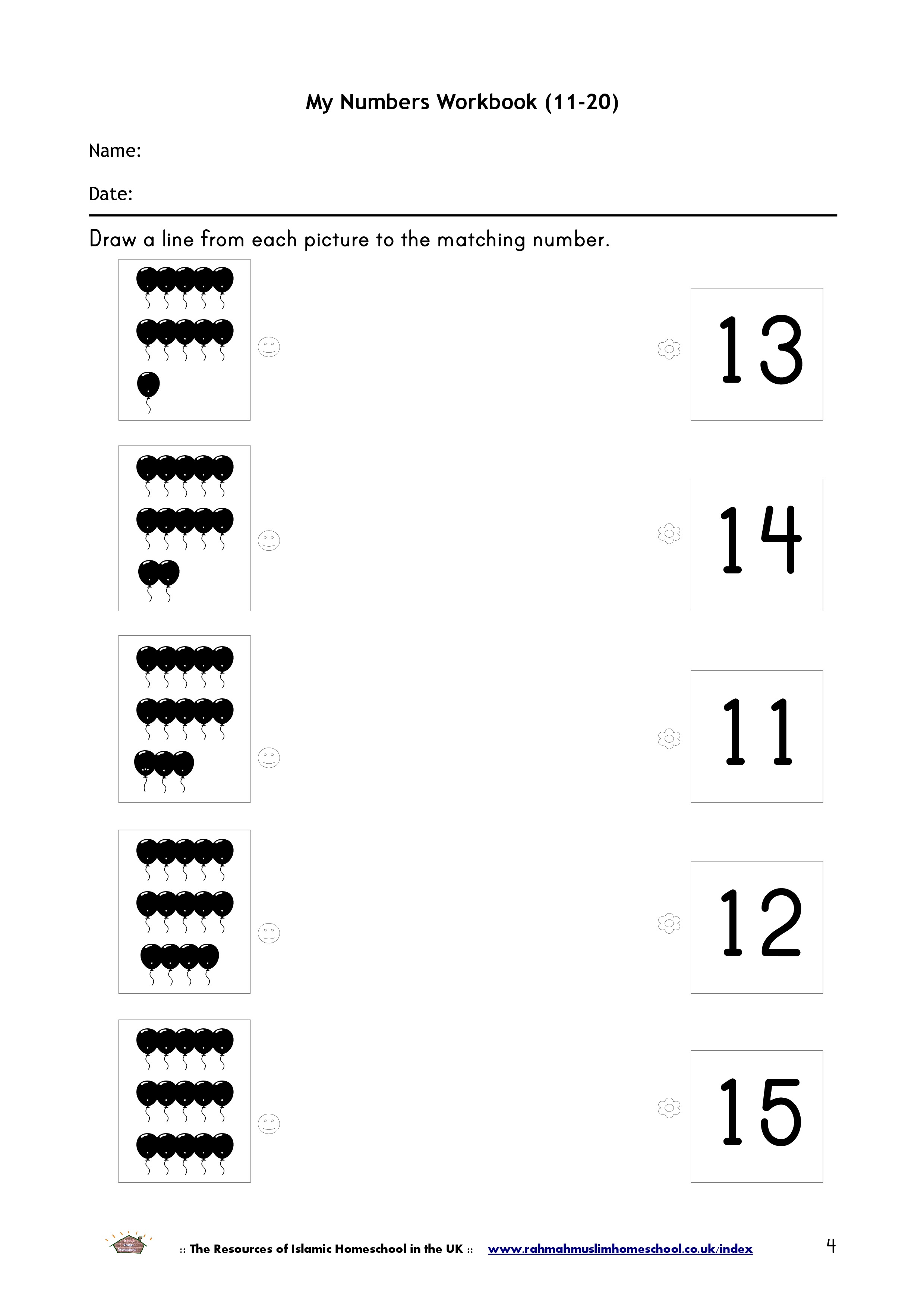 Maths: My Numbers Workbook (11-20) | The Resources of Islamic