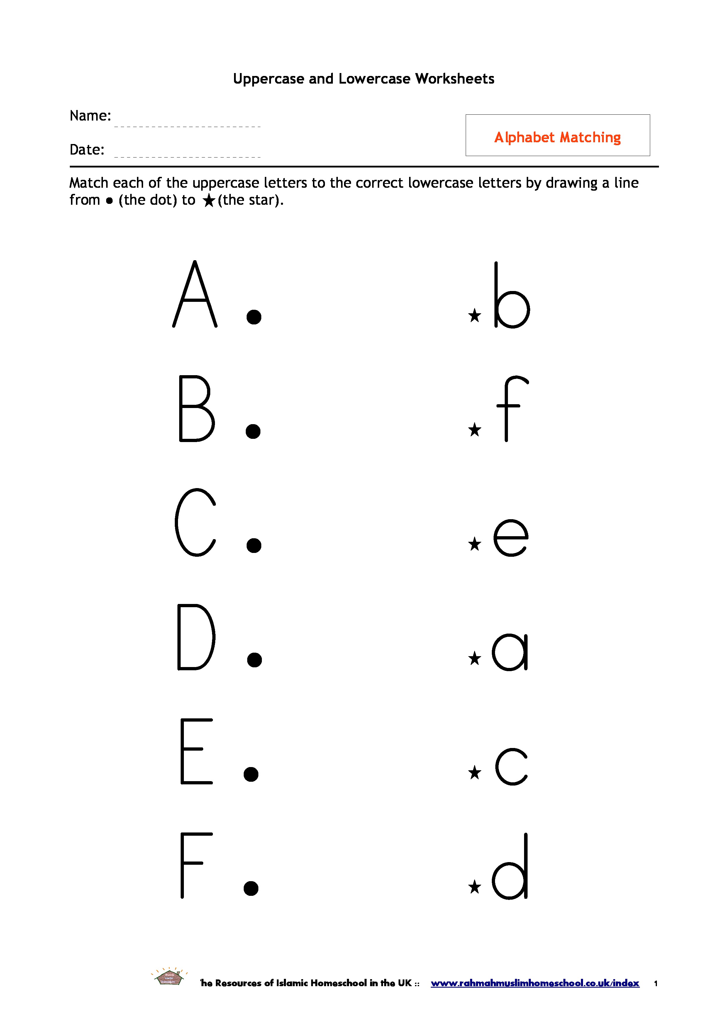 Alphabet Matching Worksheets The Resources of Islamic Homeschool in
